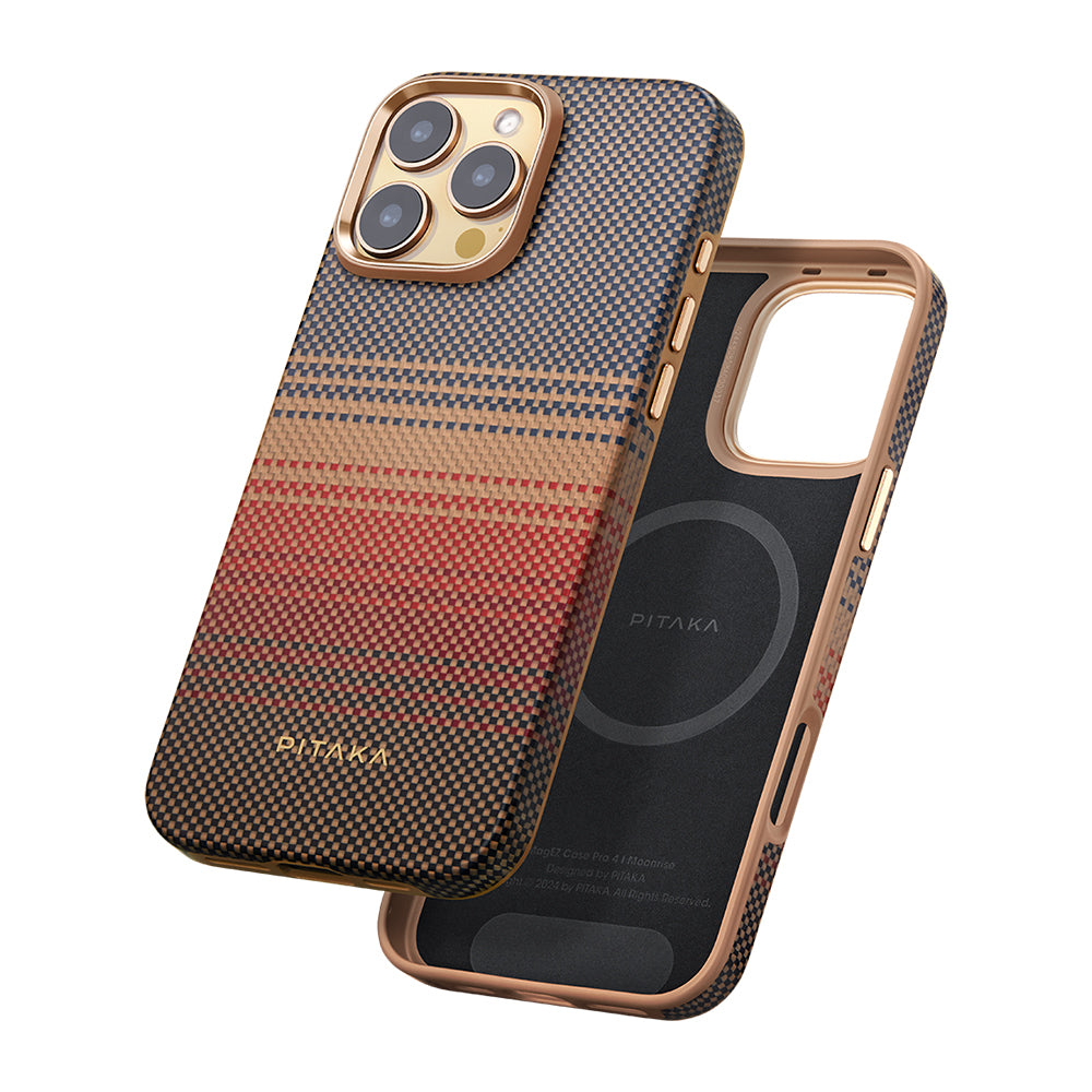 PİTAKA Magsafe Şarj Özellikli İPhone 16 Pro Max Aramid Fiber Pitaka Military-Grade Sunset-Moonrise Serisi Sunset Kılıf