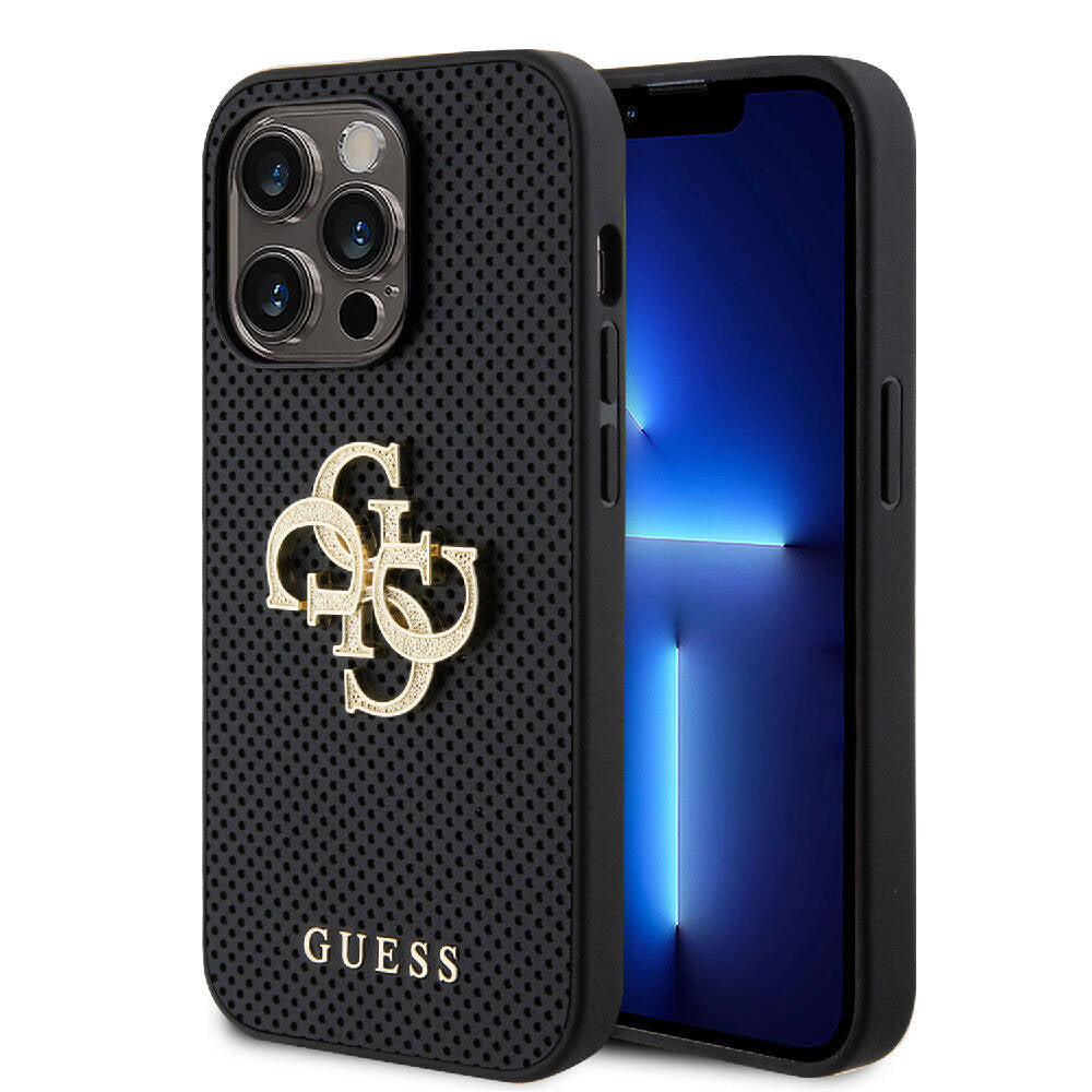 Guess Orjinal Lisanslı Delikli Yazı ve 4G Glitter Büyük Metal Logolu Siyah Kapak - enzaksesuar