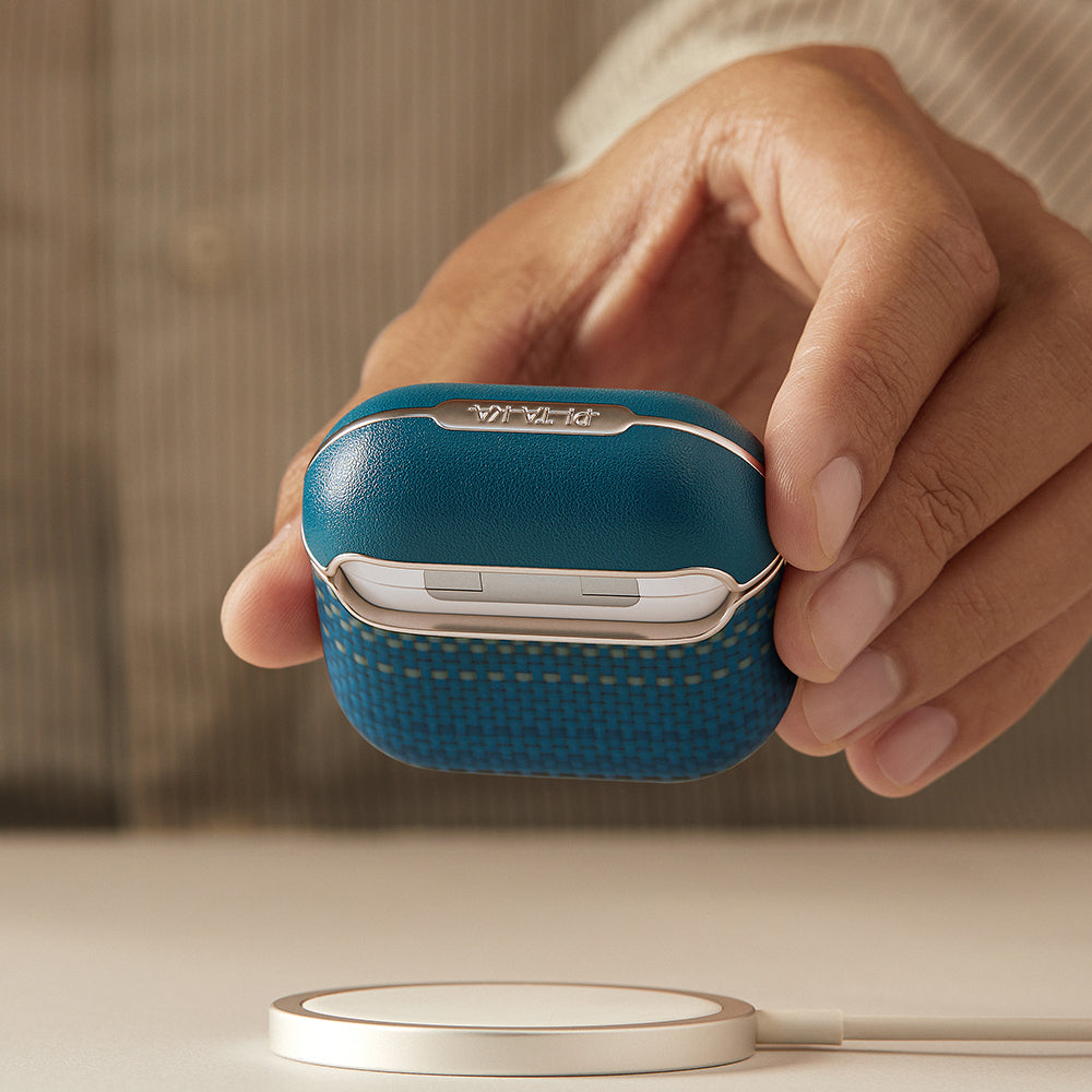 Apple Airpods Pro 2 Kılıf Aramid Fiber Pitaka Tactile Woven Sunset-Moonrise Serisi Sunset Kapak Mavi
