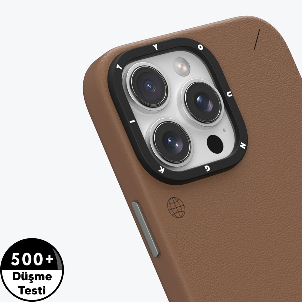 YOUNGKIT iPhone 16 Pro Max Magsafe Şarj Özellikli Basit Mat Deri Desenli Tech Fashion Serisi Kahverengi Kılıf