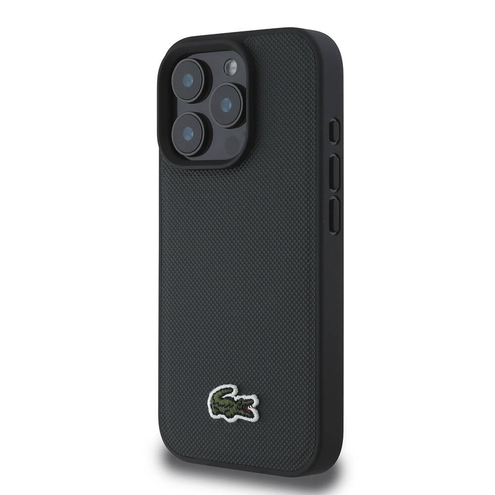 LACOSTE iPhone 16 Pro Max Orjinal Lisanslı PU Pike Desenli Arka Yüzey İkonik Timsah Dokuma Logolu Koyu Yeşil Kılıf
