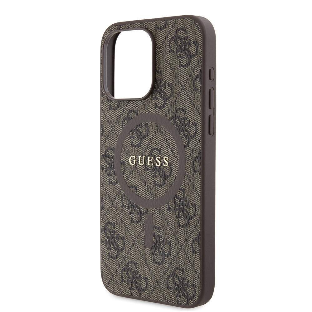 Guess Orjinal Lisanslı Magsafe Şarj Özellikli 4G Desenli Yazı Logolu Kahverengi Kapak - enzaksesuar