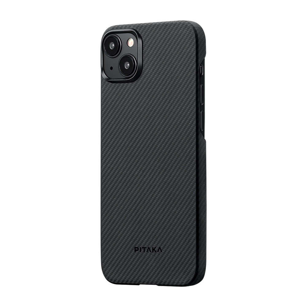 PİTAKA iPhone 15 Plus Magsafe Şarj Özellikli 600D Aramid Fiber Ultra-Slim Classic Serisi Black-Grey Twill Kılıf