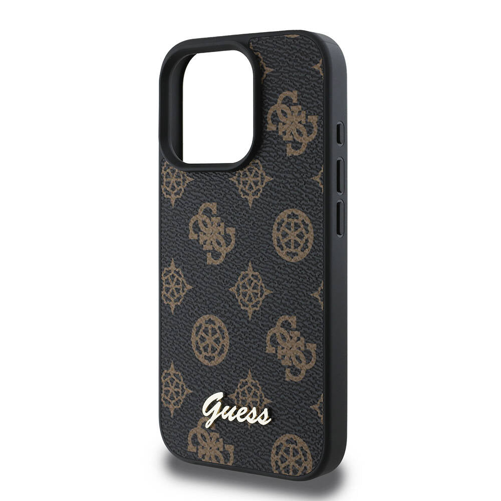 GUESS iPhone 16 Pro Orjinal Lisanslı Magsafe Şarj Özellikli Yazı Logolu Peony Siyah Kılıf