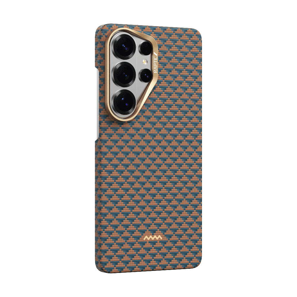 Galaxy S26 Ultra Kılıf M-safe Şarj Özellikli Raptic Aramid Skin Origin Serisi Kapak Gold-Mavi