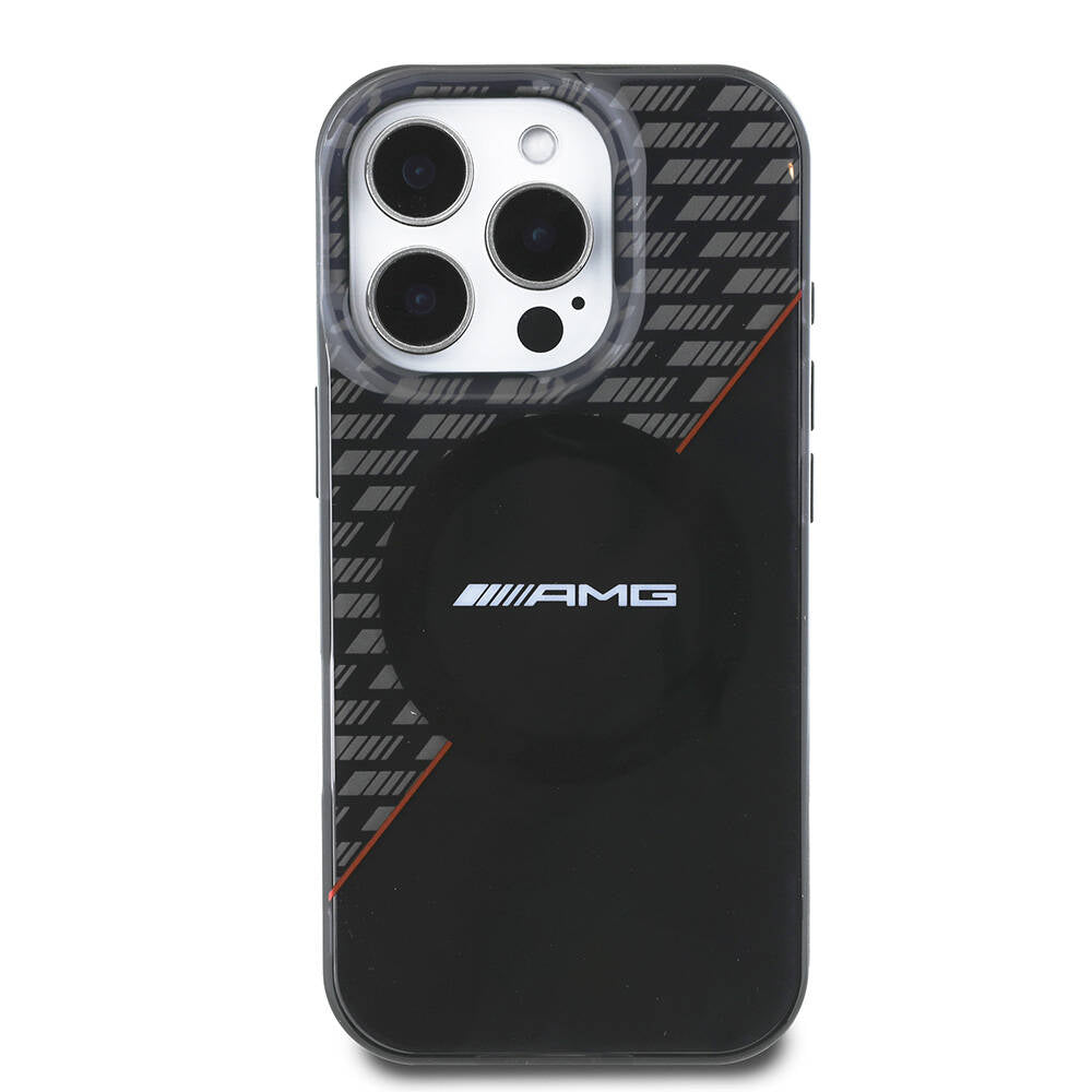 MERCEDES-BENZ - AMG iPhone 16 Pro Orjinal Lisanslı Magsafe Şarj Özellikli Çift Katmanlı Kırmızı Çapraz Çizgili Kılıf