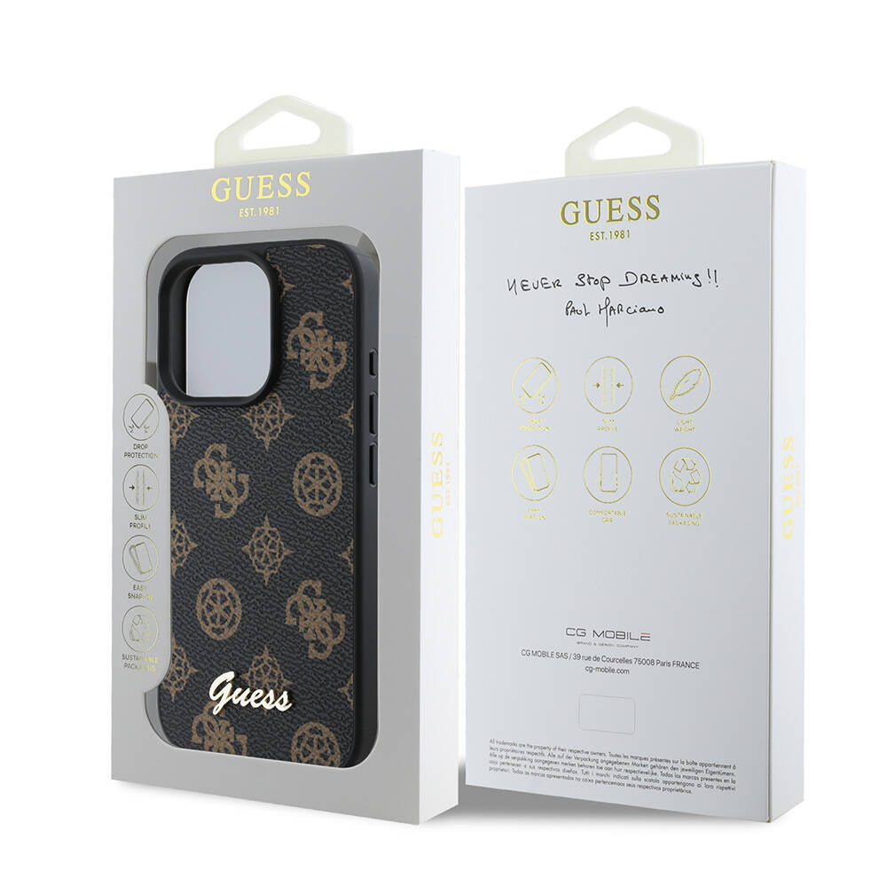 GUESS iPhone 16 Pro Orjinal Lisanslı Magsafe Şarj Özellikli Yazı Logolu Peony Siyah Kılıf