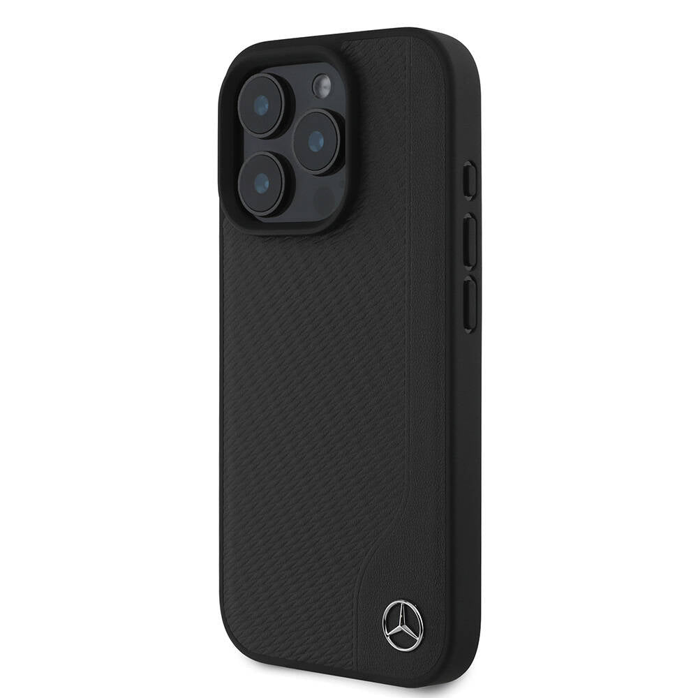 MERCEDES BENZ iPhone 16 Pro Orjinal Lisanslı Magsafe Şarj Özellikli 3D Metal Logolu Wood Imitation Deri Kılıf