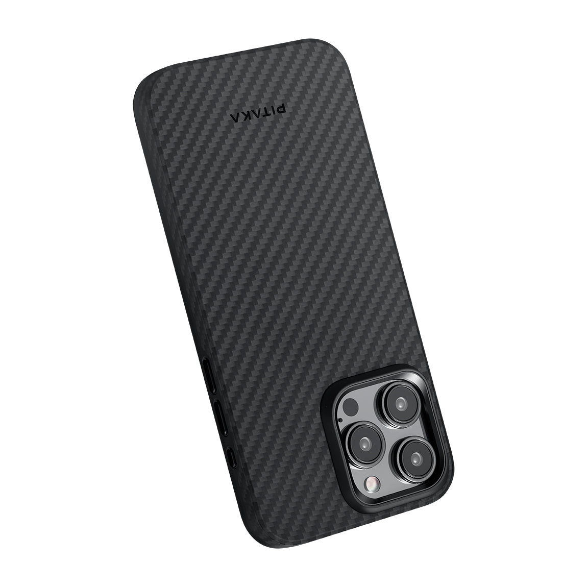 PİTAKA Magsafe Şarj Özellikli İPhone 15 Pro Max 1500D Aramid Fiber Military-Grade Classic Serisi Black-Grey Twill Siyah Kılıf