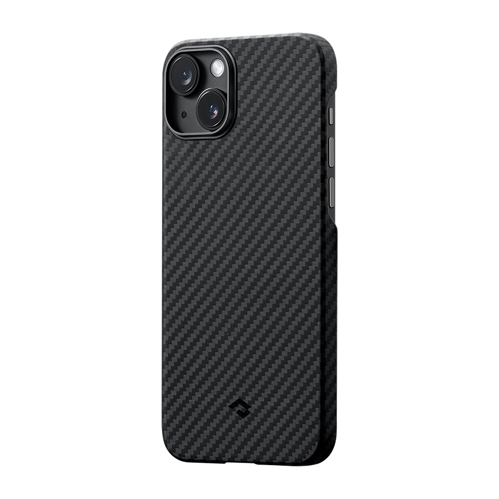PİTAKA iPhone 15 Plus Magsafe Şarj Özellikli 1500D Aramid Fiber Ultra-Slim Classic Serisi Black-Grey Twill Kılıf