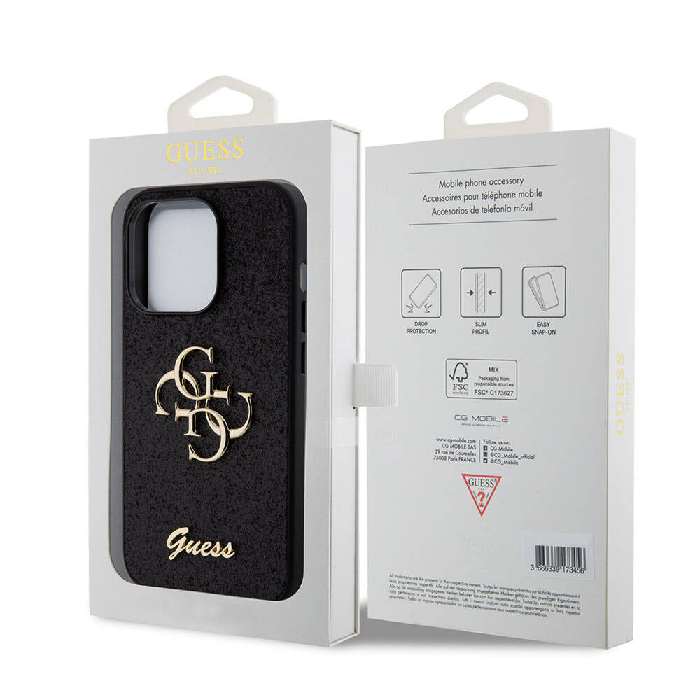 Guess Orjinal Lisanslı 4G Büyük Metal Logolu Glitter Siyah Kapak - enzaksesuar