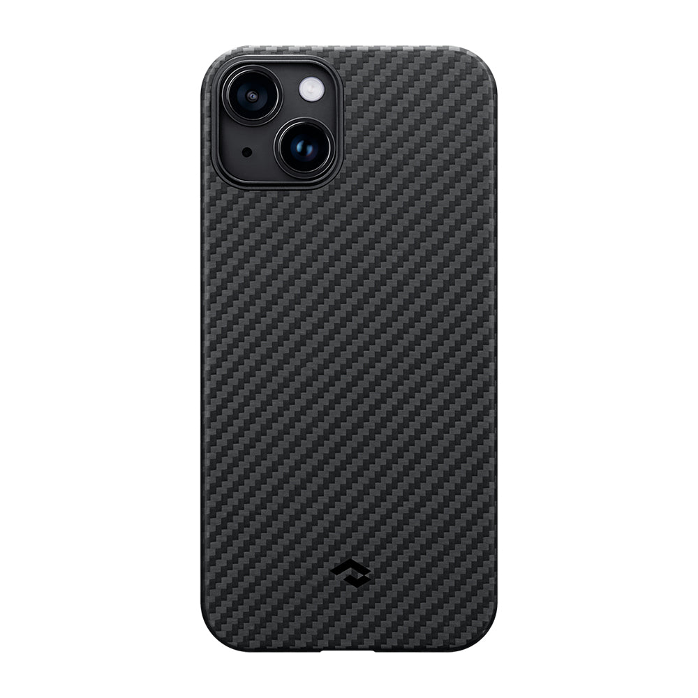 PİTAKA iPhone 15 Plus Magsafe Şarj Özellikli 1500D Aramid Fiber Ultra-Slim Classic Serisi Black-Grey Twill Kılıf