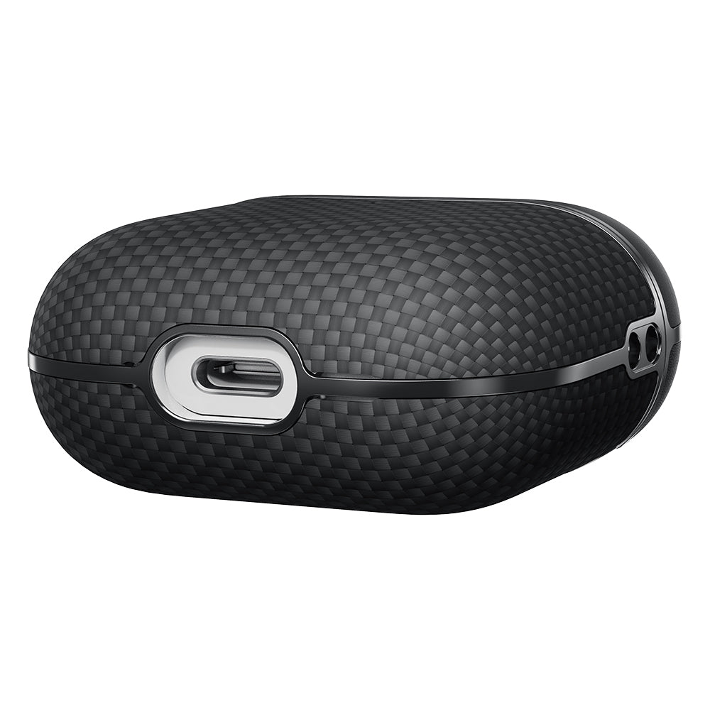 Apple Airpods 4 Kılıf 1500D Aramid Fiber Pitaka Ultra-Slim Classic Serisi Black-Grey Twill Kapak