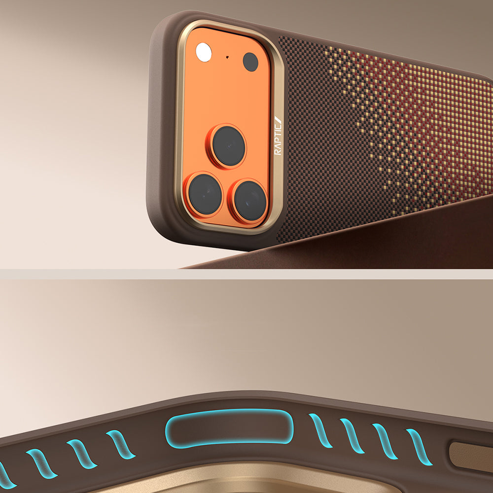 Apple iPhone 17 Pro Max Kılıf M-safe Şarj Özellikli Raptic Aramid Dual Serenity Serisi Kapak Kahverengi