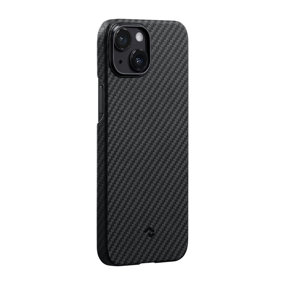 PİTAKA iPhone 15 Plus Magsafe Şarj Özellikli 1500D Aramid Fiber Ultra-Slim Classic Serisi Black-Grey Twill Kılıf