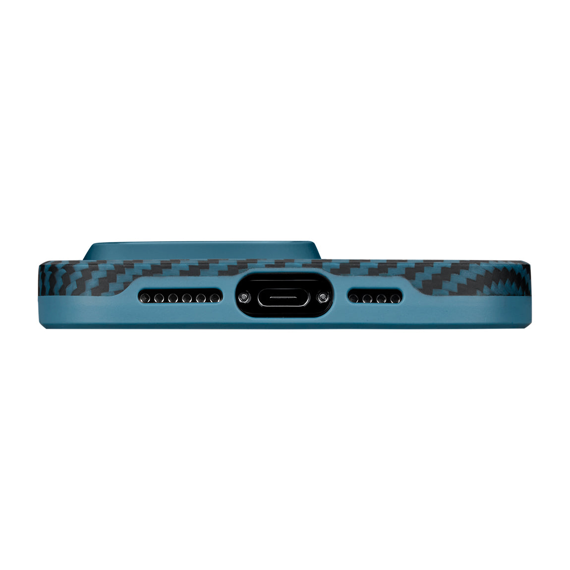 PİTAKA Magsafe Şarj Özellikli İPhone 15 Pro Max 1500D Aramid Fiber Military-Grade Classic Serisi Black-Grey Twill Mavi Kılıf