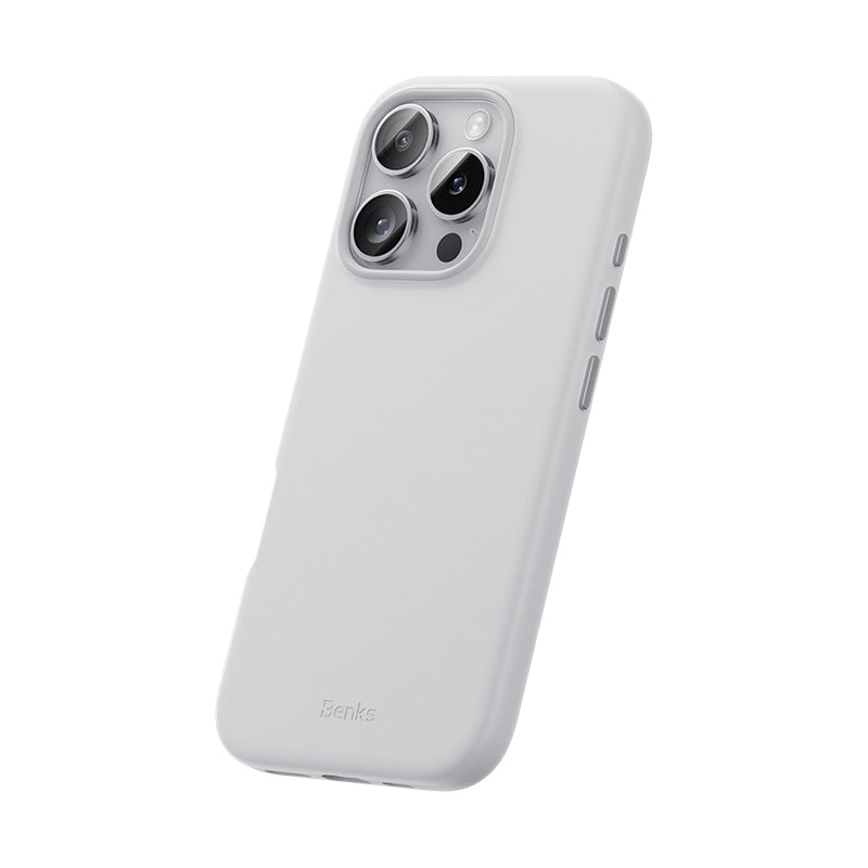 BENKS iPhone 16 Pro Magsafe Şarj Özellikli Çizilmeye Dayanıklı VitaPro Serisi PU Deri Beyaz Kılıf