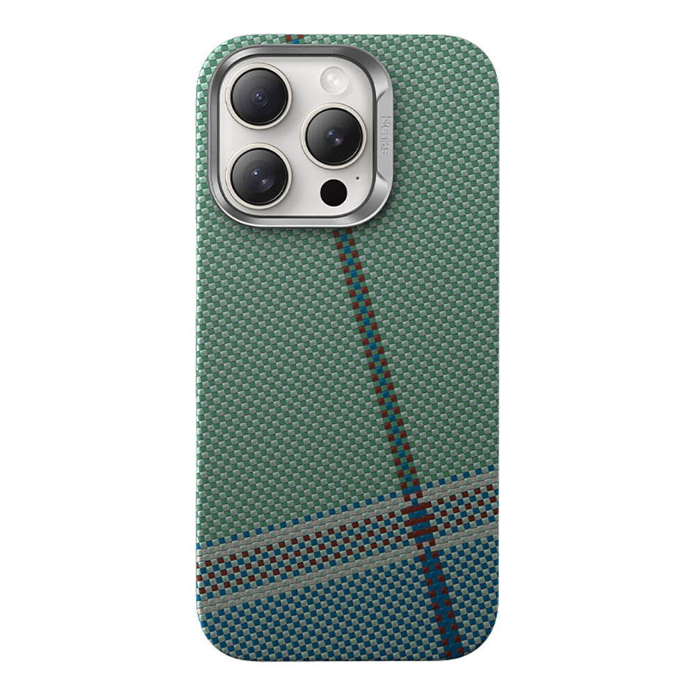 BENKS iPhone 15 Pro Max Magsafe Şarj Özellikli Karbon Fiber Tasarımlı Passion Green ArmorAir Kevlar Kılıf