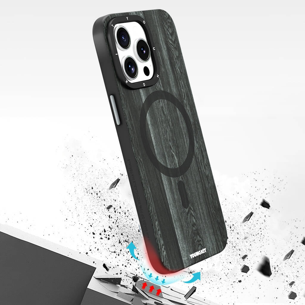 Magsafe Şarj Özellikli Sararmaya Dayanıklı Youngkit Wood Forest Serisi Siyah Kapak - enzaksesuar