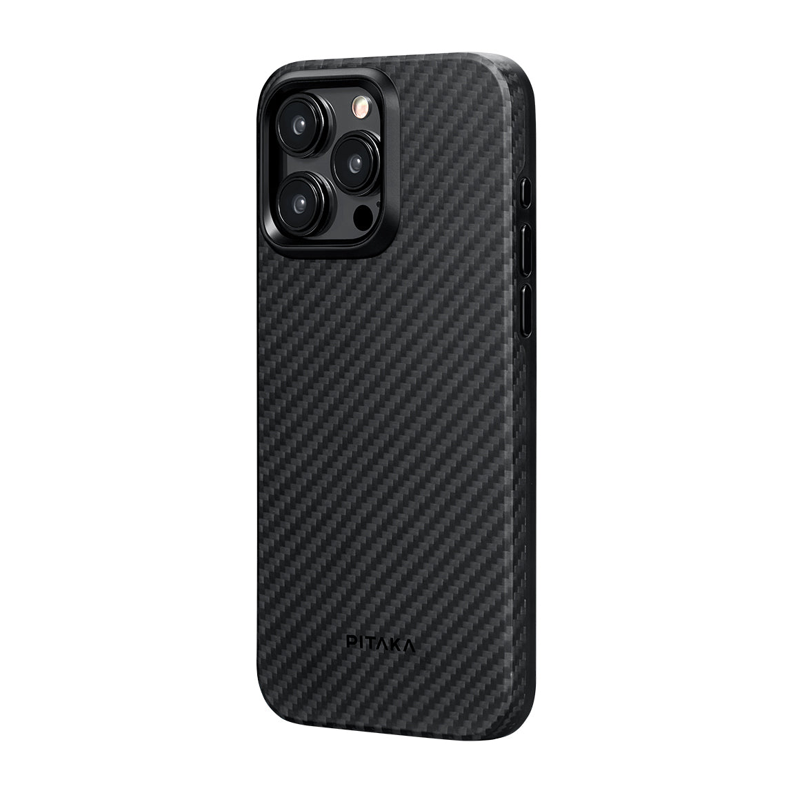 PİTAKA Magsafe Şarj Özellikli İPhone 15 Pro Max 1500D Aramid Fiber Military-Grade Classic Serisi Black-Grey Twill Siyah Kılıf