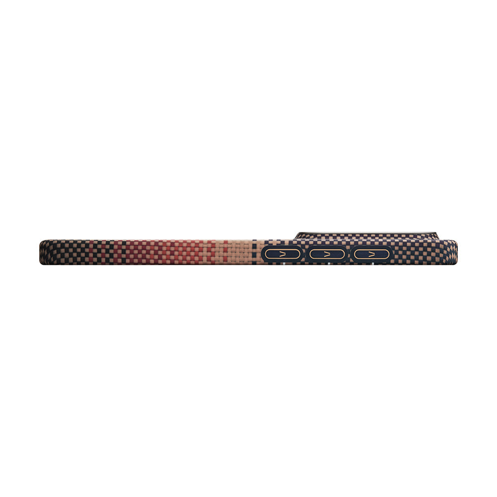 Galaxy S26 Kılıf M-safe Şarj Özellikli Aramid Fiber Pitaka Tactile Woven Sunset-Moonrise Serisi Kapak Kahverengi