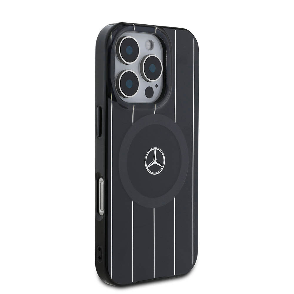 MERCEDES BENZ iPhone 16 Pro Orjinal Lisanslı Magsafe Şarj Özellikli Çift Katmanlı Paralel Çizgi Desenli Kılıf