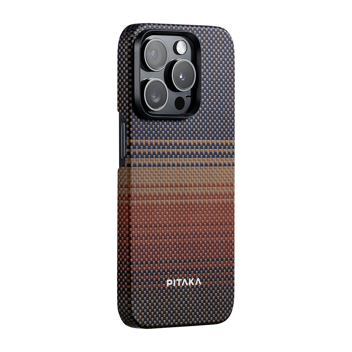 PİTAKA Magsafe Şarj Özellikli İPhone 15 Pro Max Aramid Fiber Tactile Woven Sunset-Moonrise Serisi Sunset Kılıf