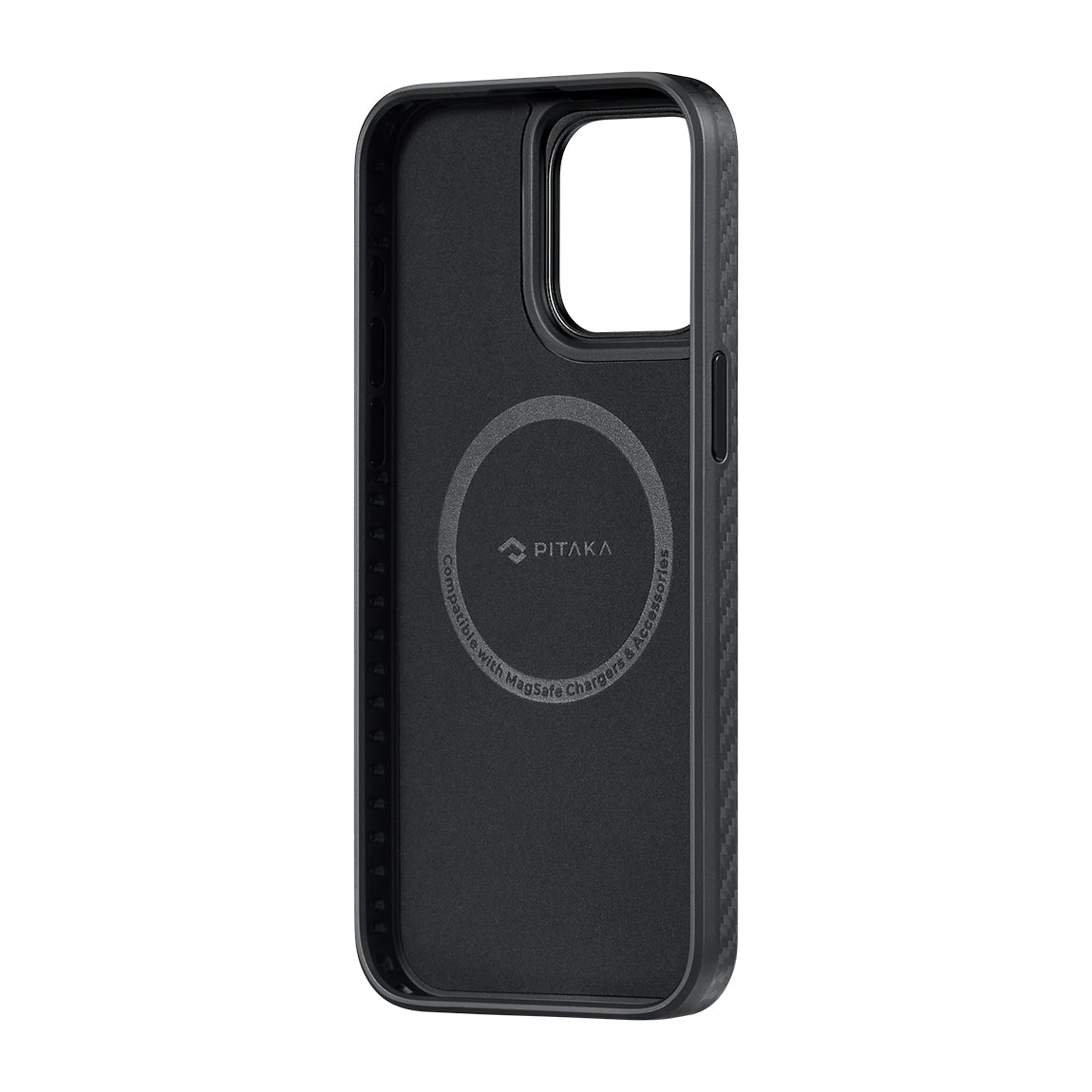 PİTAKA Magsafe Şarj Özellikli İPhone 15 Pro Max 1500D Aramid Fiber Military-Grade Classic Serisi Black-Grey Twill Siyah Kılıf