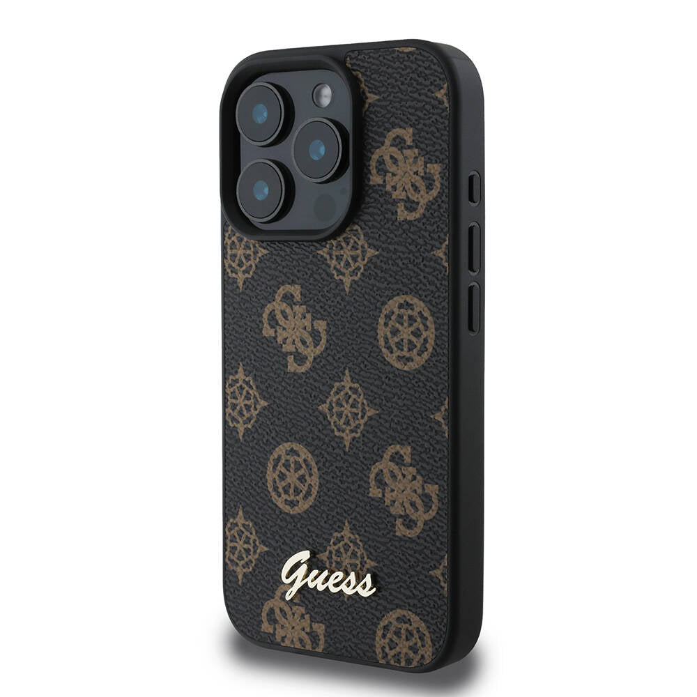 GUESS iPhone 16 Pro Orjinal Lisanslı Magsafe Şarj Özellikli Yazı Logolu Peony Siyah Kılıf