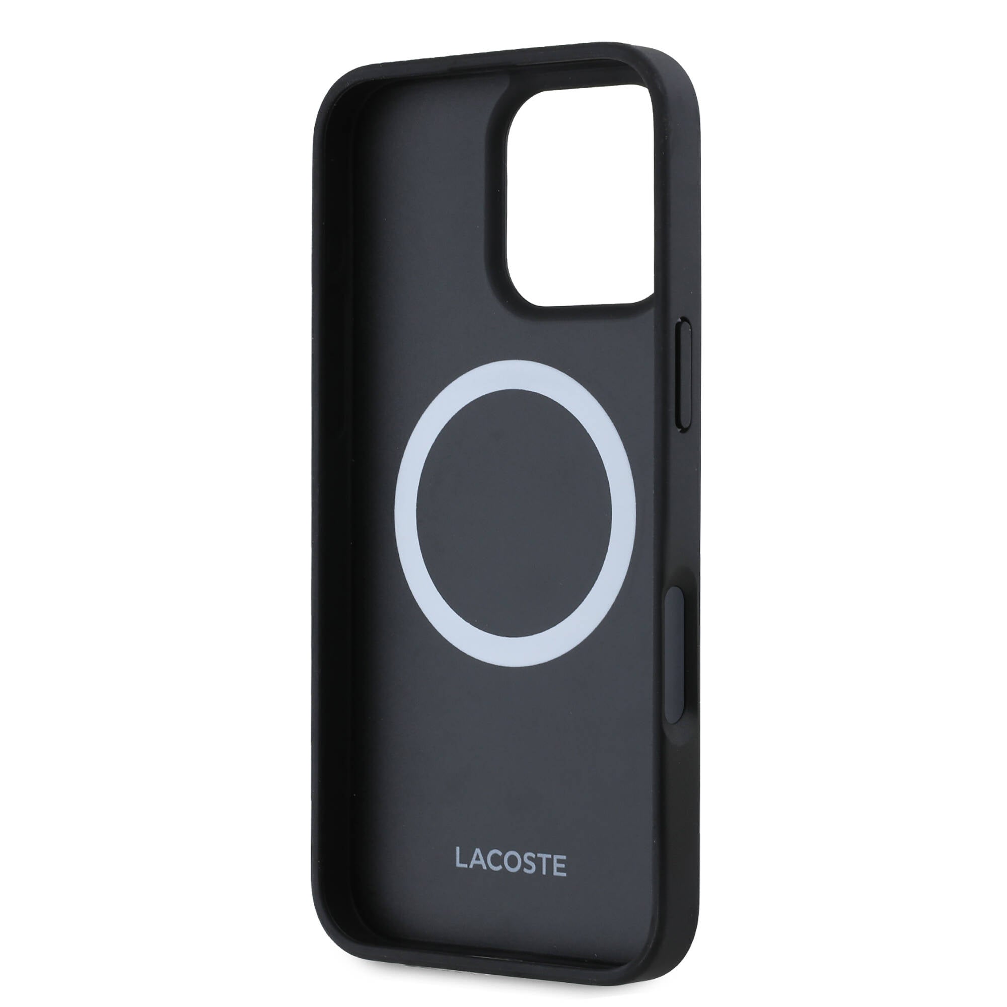 LACOSTE iPhone 16 Pro Max Orjinal Lisanslı Magsafe Şarj Özellikli Mono Vintage Logo Siyah Kılıf