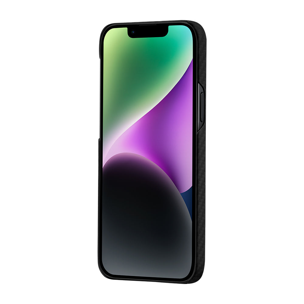 PİTAKA iPhone 15 Plus Magsafe Şarj Özellikli 1500D Aramid Fiber Ultra-Slim Classic Serisi Black-Grey Twill Kılıf