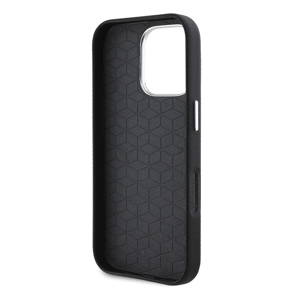 BMW iPhone 16 Pro Orjinal Lisanslı Tam Sarılmış Kevlar Tasarımlı Metal Logo Suni Deri Kılıf