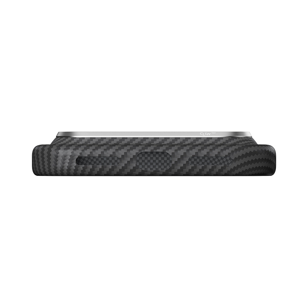 Apple iPhone 18 Pro Max Kılıf M-safe Şarj Özellikli 1500D Aramid Karbon Fiber Pitaka Ultra-Slim Classic Serisi Black-Grey Twill Kapak