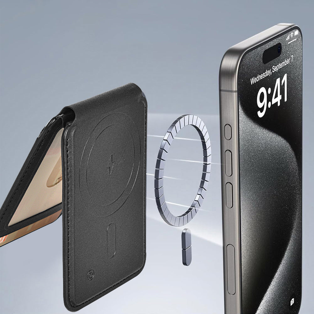 WİWU MW-005 Magnetik Standlı Kartlık Qi Kablosuz Şarj Uyumlu FindMy Özellikli Mag Wallet Siyah