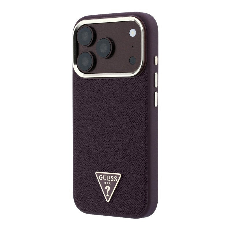Apple iPhone 18 Pro Kılıf Guess Orjinal Lisanslı M-safe Şarj Özellikli Grained Triangle Kapak Bordo