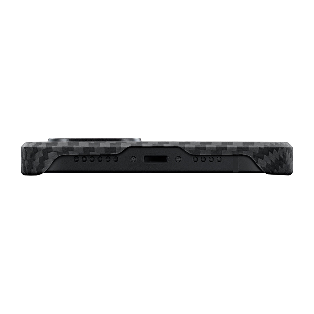 PİTAKA iPhone 15 Plus Magsafe Şarj Özellikli 1500D Aramid Fiber Ultra-Slim Classic Serisi Black-Grey Twill Kılıf