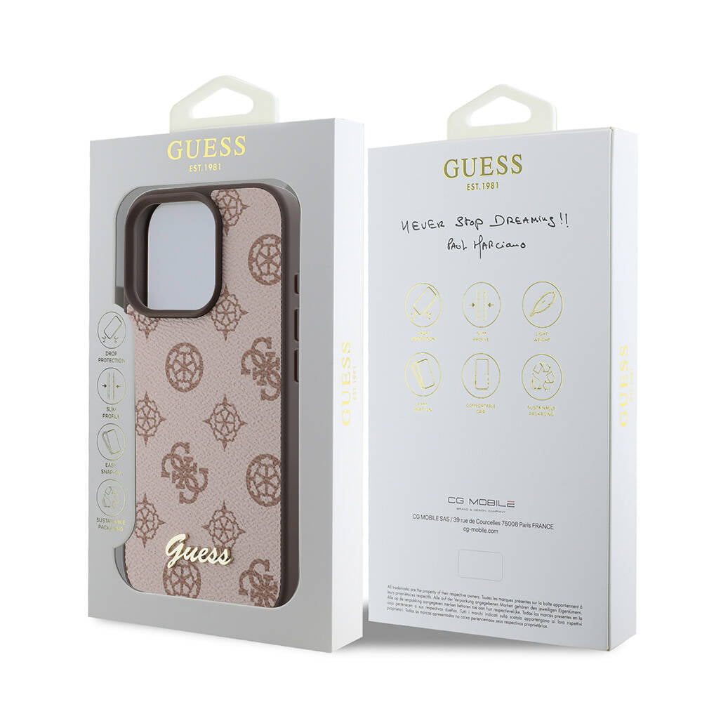 GUESS iPhone 16 Pro Orjinal Lisanslı Magsafe Şarj Özellikli Yazı Logolu Peony Kahverengi Kılıf
