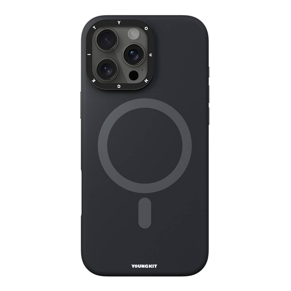 Magsafe Şarj Özellikli Kamera Standlı Silikon Youngkit Bitty Cream Siyah Kapak - enzaksesuar