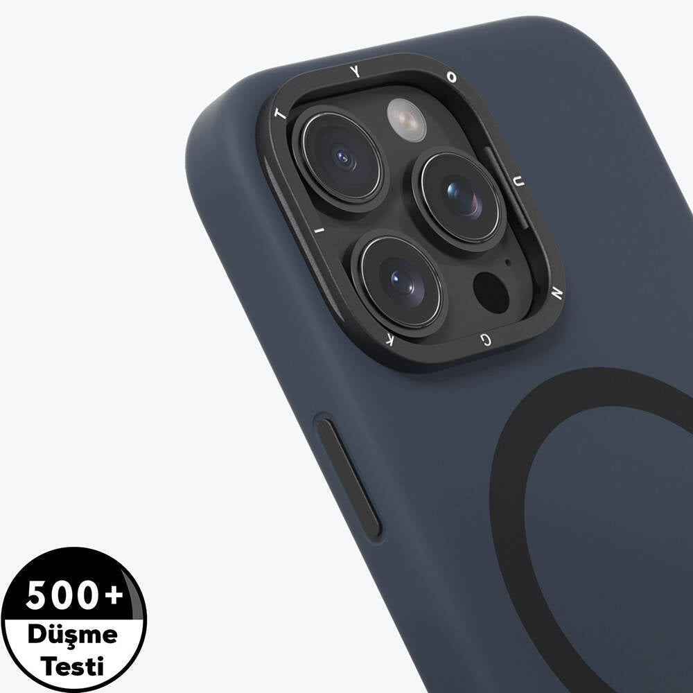 Magsafe Şarj Özellikli Kamera Standlı Silikon Youngkit Bitty Cream Mavi Kapak - enzaksesuar