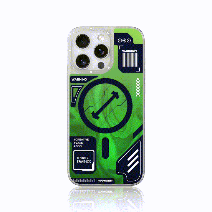 YOUNGKİT iPhone 16 Pro Max Magsafe Şarj Özellikli Parlak Kumlu Sıvılı Tasarımlı Galaxy Fantasy Serisi Yeşil Kılıf