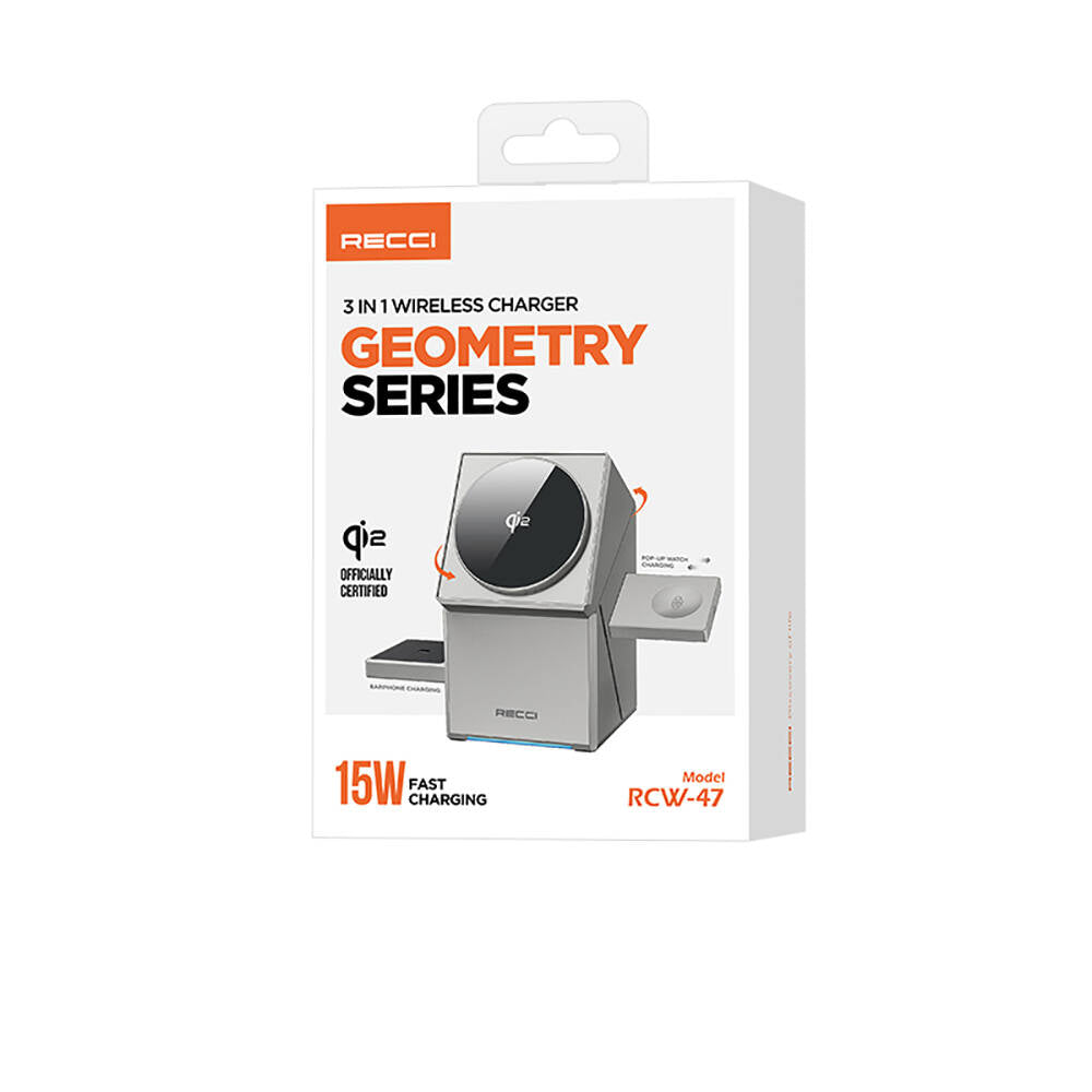 RECCİ Geometry Serisi Qi2 Şarj Teknolojili Rubik Küp Ambiyans Işıklı Telefon & Akıllı Saat & Kulaklık 15W 3in1 Kablosuz Şarj Standı