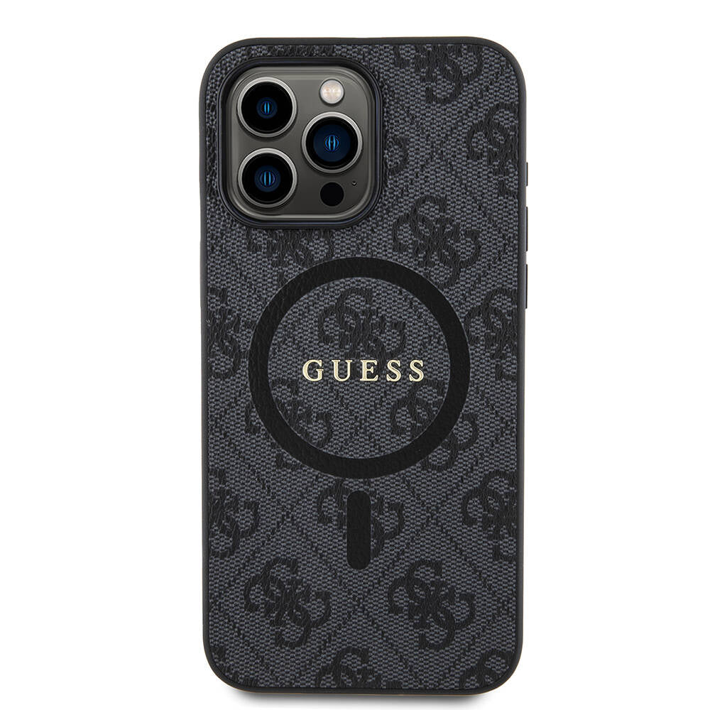 Guess Orjinal Lisanslı Magsafe Şarj Özellikli 4G Desenli Yazı Logolu Siyah Kapak - enzaksesuar