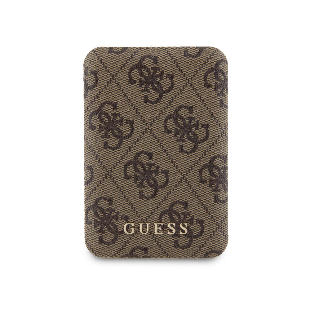 Guess Orjinal Lisanslı Magsafe Şarj Özellikli Yazı Logolu 4G Desenli Kahverengi Kapak +  Kahverengi Powerbank 5000mAh 2in1 Set - enzaksesuar