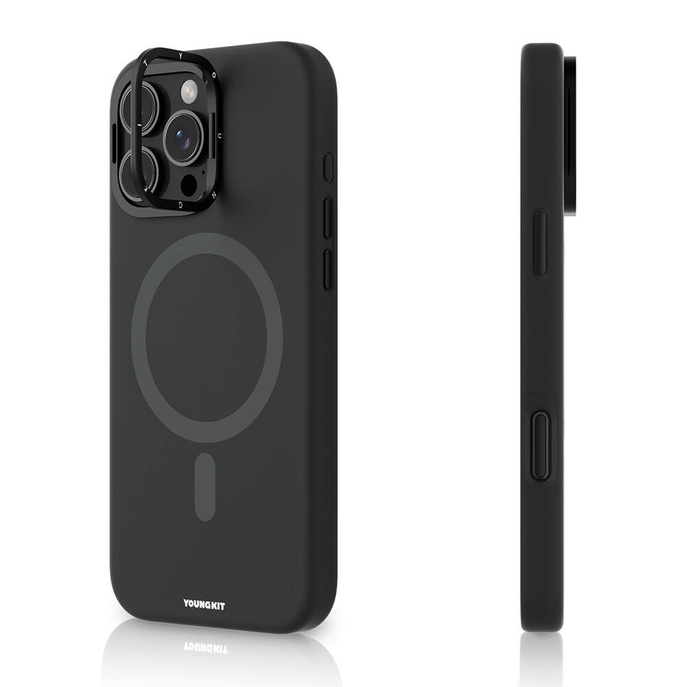 Magsafe Şarj Özellikli Kamera Standlı Silikon Youngkit Bitty Cream Siyah Kapak - enzaksesuar