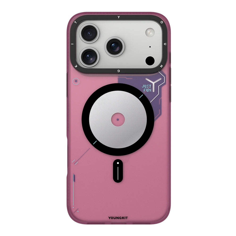 Apple iPhone 17 Pro Max Kılıf M-safe Şarj Özellikli Disk Desenli Youngkit Disc Battle Kapak Bordo