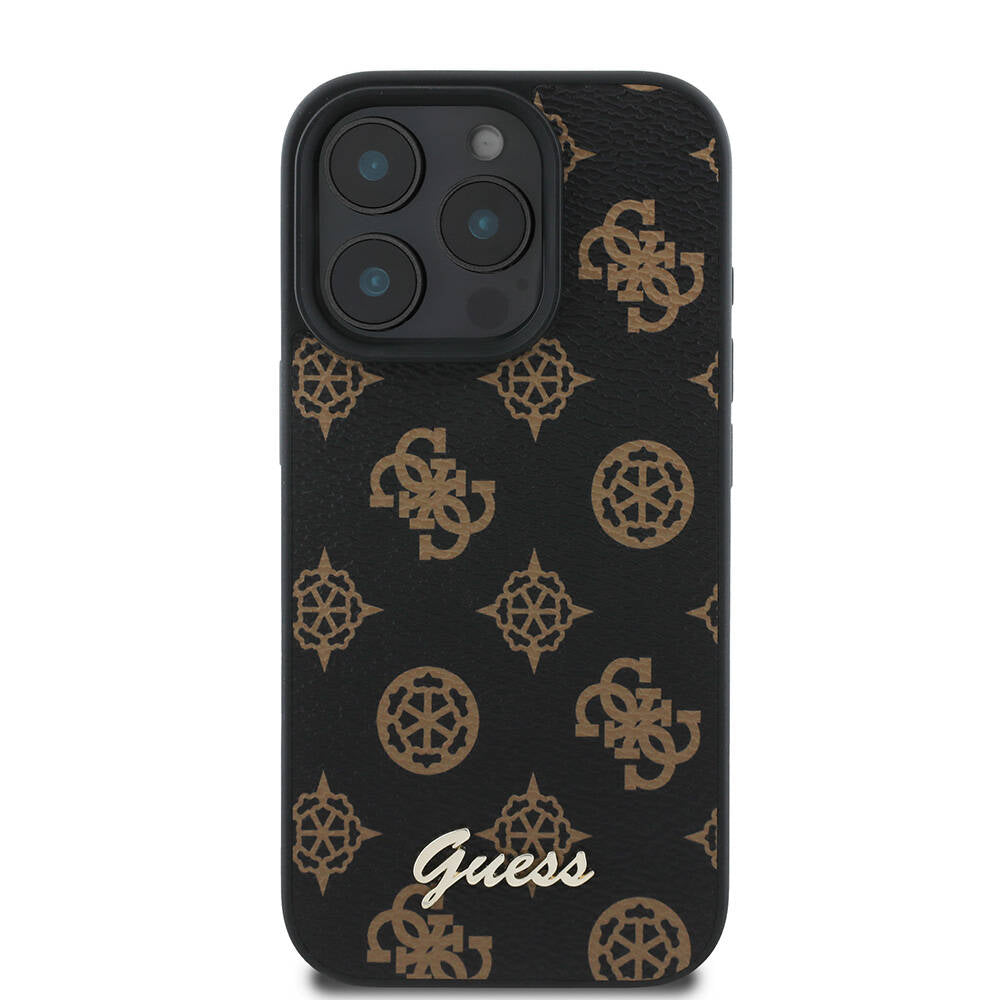 GUESS iPhone 16 Pro Orjinal Lisanslı Magsafe Şarj Özellikli Yazı Logolu Peony Siyah Kılıf
