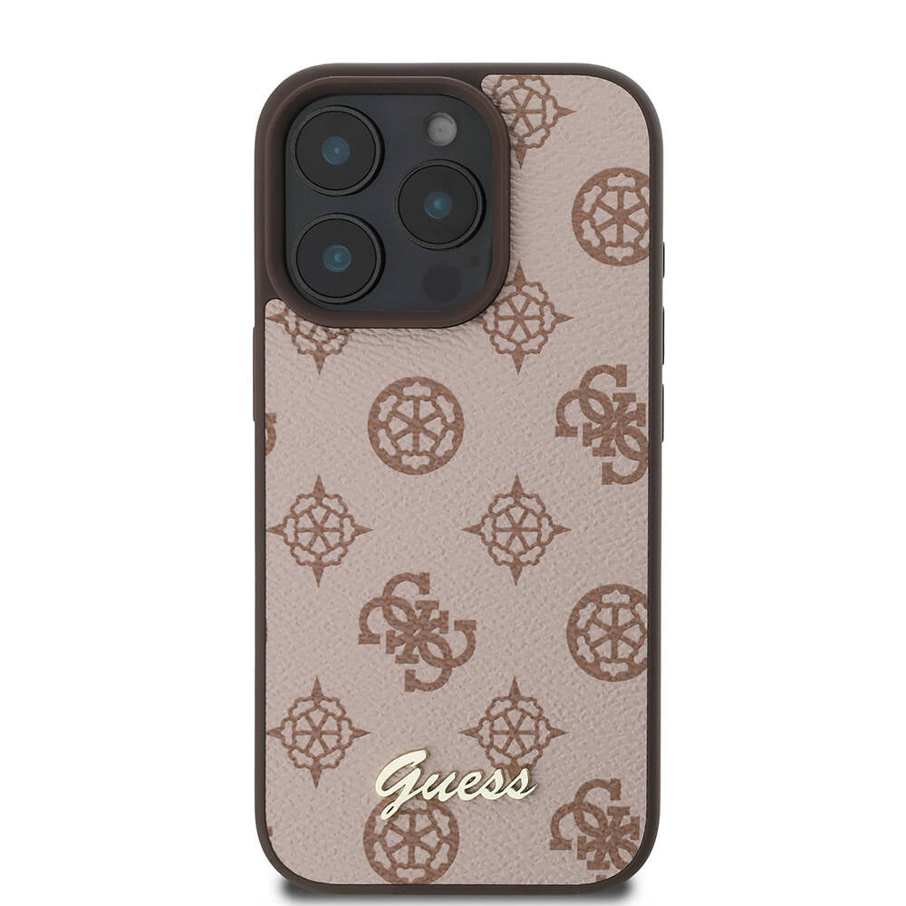 GUESS iPhone 16 Pro Orjinal Lisanslı Magsafe Şarj Özellikli Yazı Logolu Peony Kahverengi Kılıf