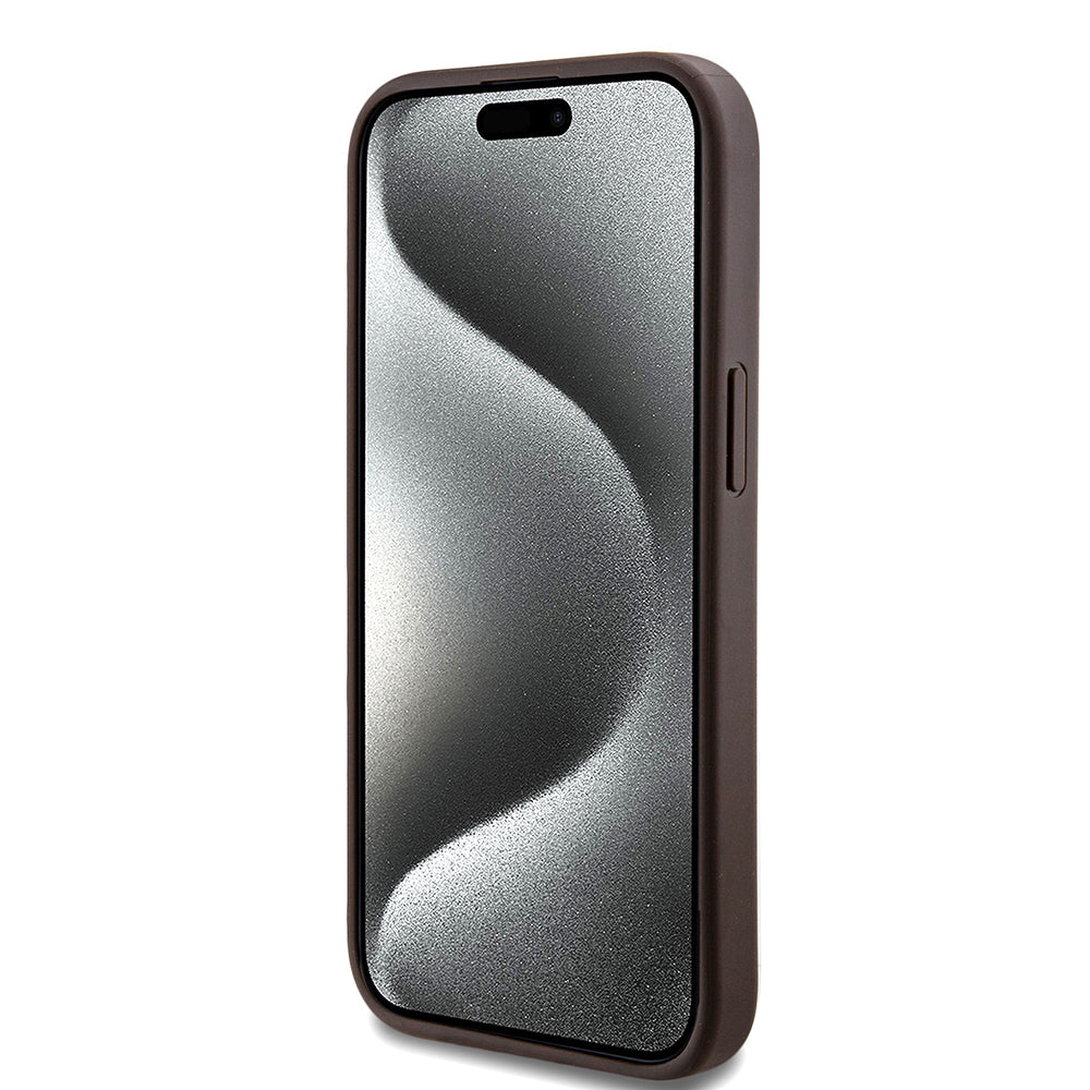 GUESS iPhone 15 Orjinal Lisanslı Magsafe Şarj Özellikli Small 4G Classic Kahverengi Kılıf