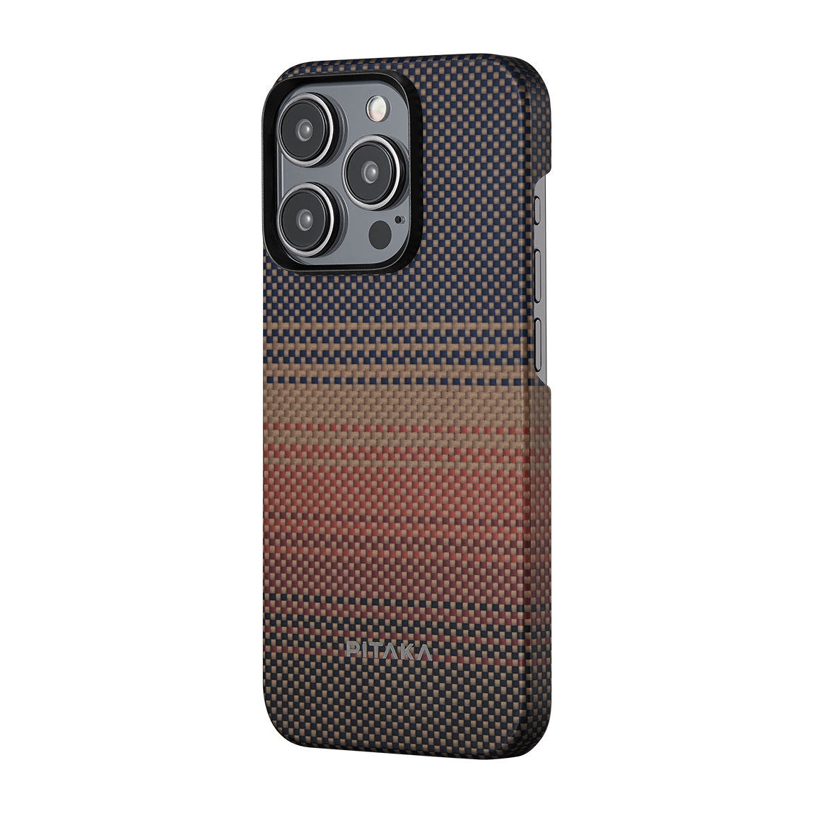 PİTAKA Magsafe Şarj Özellikli İPhone 15 Pro Max Aramid Fiber Tactile Woven Sunset-Moonrise Serisi Sunset Kılıf