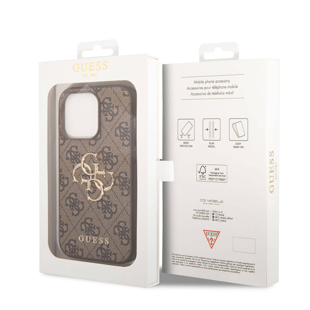 Guess Orjinal Lisanslı PU Deri Yazı ve 4G Metal Logolu Desenli Kahverengi Kapak - enzaksesuar